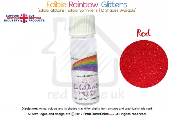 Rose Red | Rainbow Glitter | Sprinklers | 100 % Edible | Cake Decorating Craft | 8 Grams