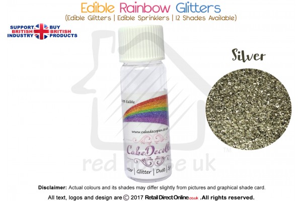 Silver | Rainbow Glitter | Sprinklers | 100 % Edible | Cake Decorating Craft | 8 Grams
