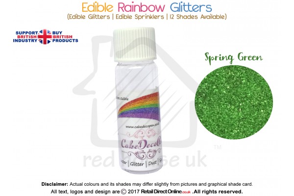 Spring Green | Rainbow Glitter | Sprinklers | 100 % Edible | Cake Decorating Craft | 8 Grams