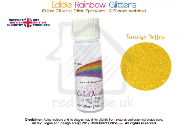 Sunrise Yellow | Rainbow Glitter | Sprinklers | 100 % Edible | Cake Decorating Craft | 8 Grams