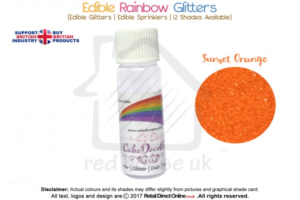 Sunset Orange | Rainbow Glitter | Sprinklers | 100 % Edible | Cake Decorating Craft | 8 Grams