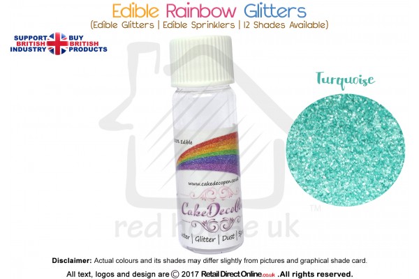 Turquoise | Rainbow Glitter | Sprinklers | 100 % Edible | Cake Decorating Craft | 8 Grams