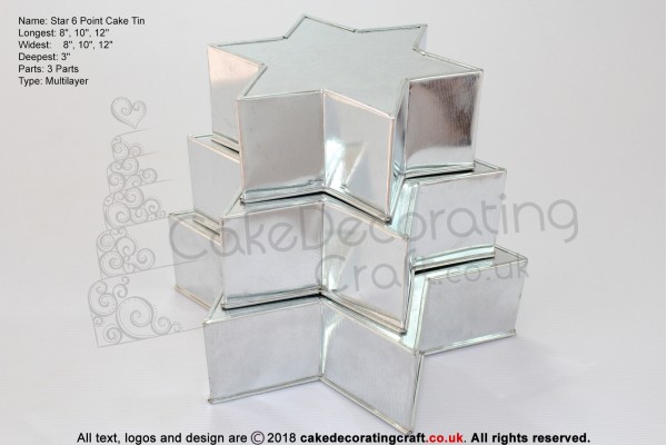 Star Cake Baking Tin | 6 Points | 3" Deep | Size 8 10 12 " | 3 Tiers | Hand Made