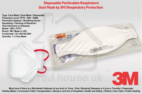 3M Mask 1863 Aura N95 FFP3 | CORONA VIRUS COVID-19 Outbreak | Particulate Respirator | GERMS Filter Dust Face Mask x 1