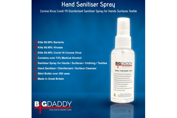 Hand Sanitizer (Anti-Bacterial) | Corona Virus Covid-19 Disinfectant Sanitiser Spray for Hands Surfaces Textile