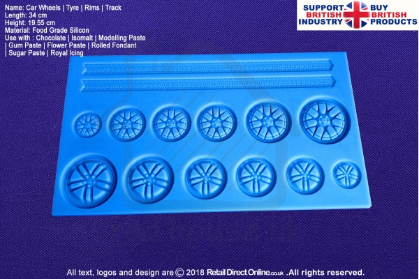 Car Wheels | Tyre | Rims | Track | Silicone Molds | Silicone Moulds | For Gumpaste Sugarpaste Fondant Modelling Paste | Cake and Cupcake Decorating Craft Tool