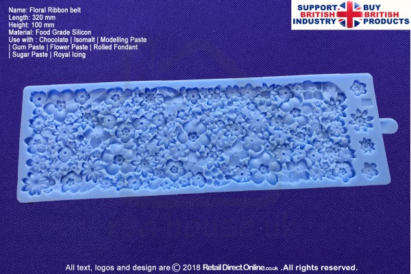 Floral Ribbon Belt | Silicone Molds | Silicon Moulds | For Gumpaste Sugarpaste Fondant Modelling Paste | Cake and Cupcake Decorating Craft Tool