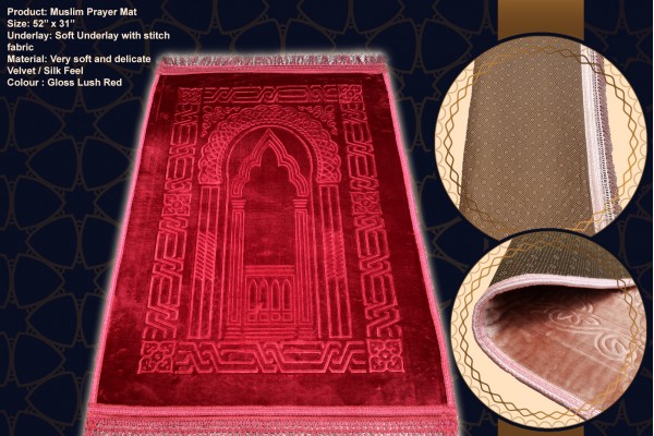Salla Sajedah Praying Muslim Islamic Janamaz Musallah Rug Mat Premium Lush Red