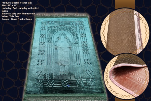 Salla Sajedah Praying Muslim Islamic Janamaz Musallah Rug Mat Premium Green